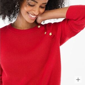 J crew classic cardinal red Button raglan crewneck sweater